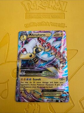 Mega Ampharos Pokémon EX Holo Foil Card - Yellow/Gold Accent